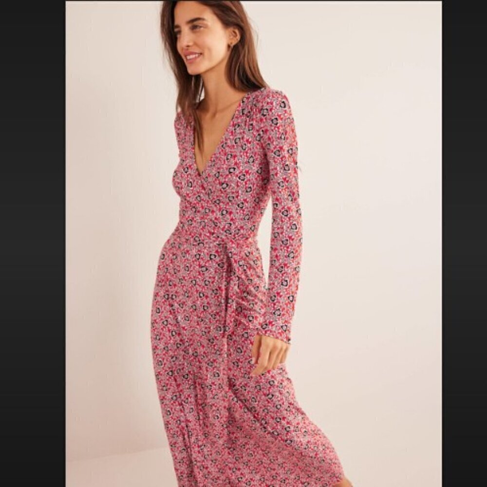 Boden Jersey Wrap Maxi Dress Tomato Clover Swirl Size 10 PETITE
